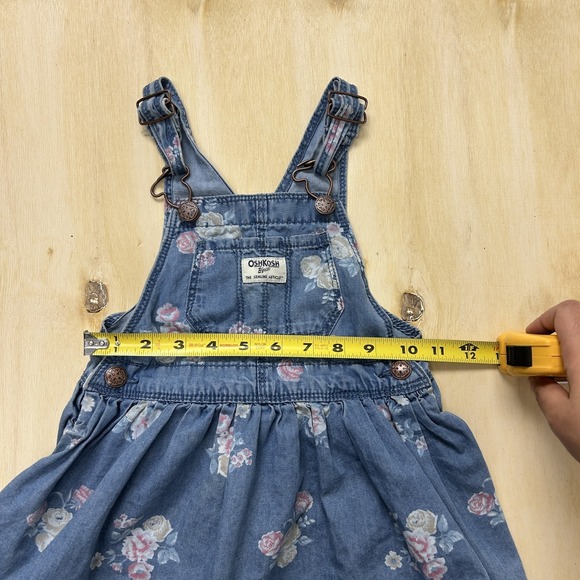 OshKosh B'gosh Overall Dress Girls 3T Denim Floral Adjustable Straps Pockets - Picture 6 of 8